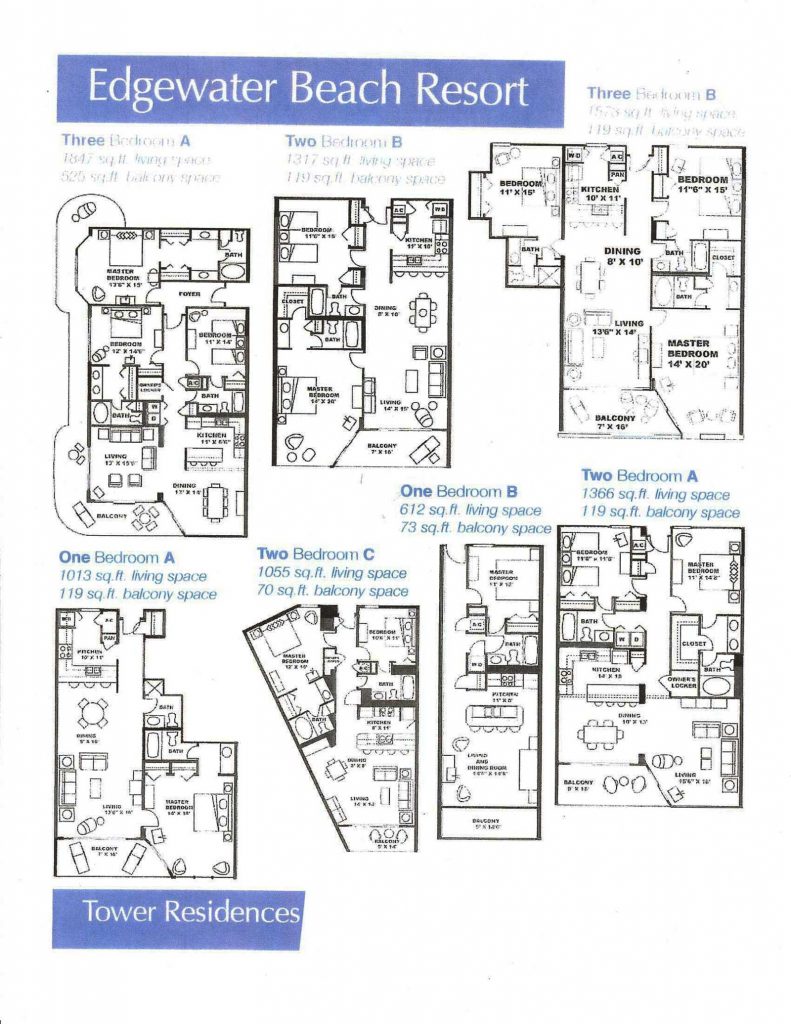 Image of floorplans at our Tower Residence Edgwater Beach rental condos